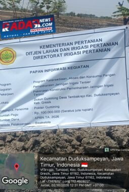 Pembangunan Proyek Irigasi Di Desa Tambakrejo Kecamatan Duduksampeyan Kabupaten Gresik Berbau Korupsi.